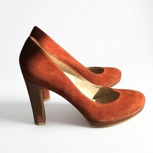 Franco Sarto Rust Colored Suede and Snakeprint Leather Platform Pumps Size 8.5
